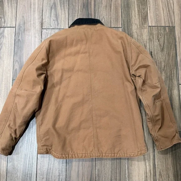 Carhartt Tan Canvas Zip-Front Field Jacket with Dark Brown Corduroy Collar - Picture 4 of 8